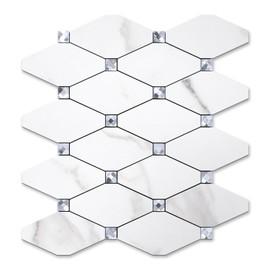 STICKGOO 1 Sheet Peel and Stick Backsplash, Calacatta Stick on Aluminum Composite Tiles Stikers, Self Adhesive Mixed Glass Backsplash for Kitchen, Bathroom, Fireplace, RV