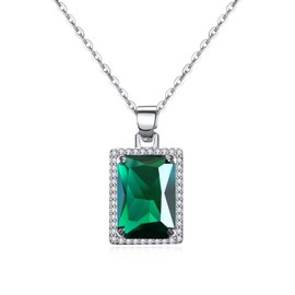 VONSSY Green Emerald Birthstone Gemstone Necklace | Oval Rectangle Waterdrop Crystal Diamond Pendant | Platinum/Rose Gold Chain Vintage Prom Statement Jewelry Gift for Women Daughter Girlfriend 18"