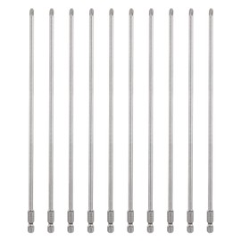 sourcing map 10pcs #2 Phillips Screwdriver Bit PH2 1/4" Hex Shank 10" (250mm) Long 0.18" Rod Magnetic Cross Head Drill Bits S2 Steel Industrial Screw Driver Bit for Electric Power Tools, Gray
