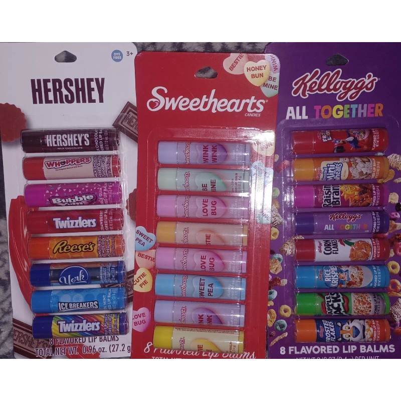 Hershey's Lot of 3 8 Packs Lip Balm Hersheys Sweethearts