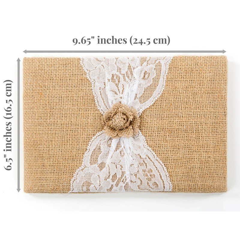 BETTERLINE Rustic Wedding Guest Book Made of Burlap and Lace