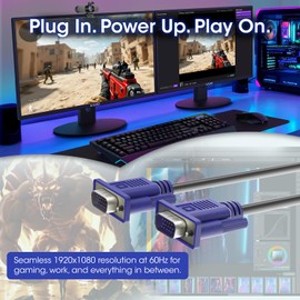 Kado 5ft VGA Cable, High Speed 1920x1080 FHD 60Hz, Male-to-Male 1.5m Length Genuine Parts Made for Sceptre Monitor, Television, PC, TV Box, Gaming Console, Projector