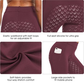 FitsT4 Sports Women's Full Seat Riding Tights Active Silicon Grip Horse Riding Tights Equestrian Breeches Burgundy Size L