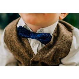 Born to Love Boys Kids Pre Tied Adjustable Bowtie Bow Tie 4 Inches Navy white dots