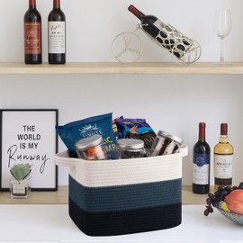 OIAHOMY Storage Basket, Woven Baskets for Storage, Cotton Rope Basket for toys,Towel Baskets for Bathroom - Pack of 3, Gradient Blue