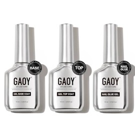GAOY- Juego de capa superior de gel, gel de pegamento para uñas y capa base, 3 piezas, 16 ml, transparente, brillante, sin necesidad de limpiar, para 