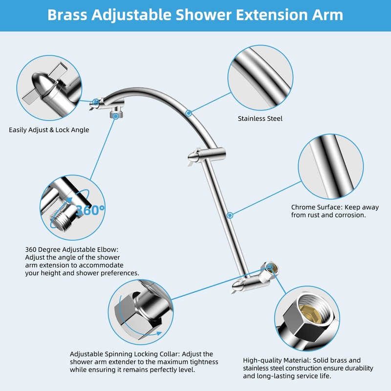 Hibbent All Metal 20'' Shower Head Extension Arm, Solid Brass