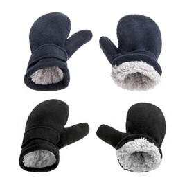 SEYUFN Baby Winter Gloves Fleece Lining Toddler Boys Warm Soft Baby Girls Adjustable Gloves Outdoor Gloves, Black and navy