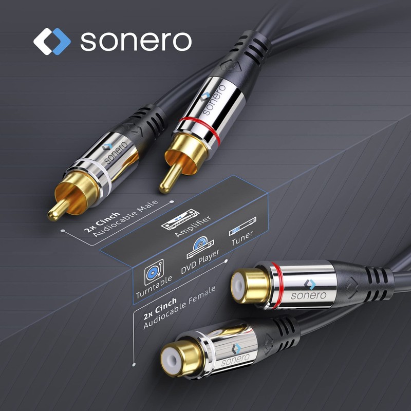 sonero® Premium 3,00m Cinch Verlängerung, 2x Cinch Stecker auf 2x