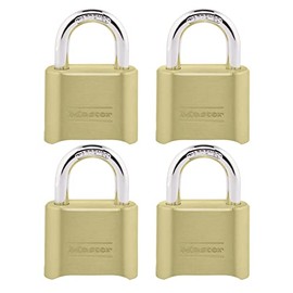 Master Lock Candado de combinación dorado, cerradura de puerta para valla o cobertizo, cerradura pequeña con código personalizable para almacenamiento en interiores o exteriores, paquete de 4, 175EC4