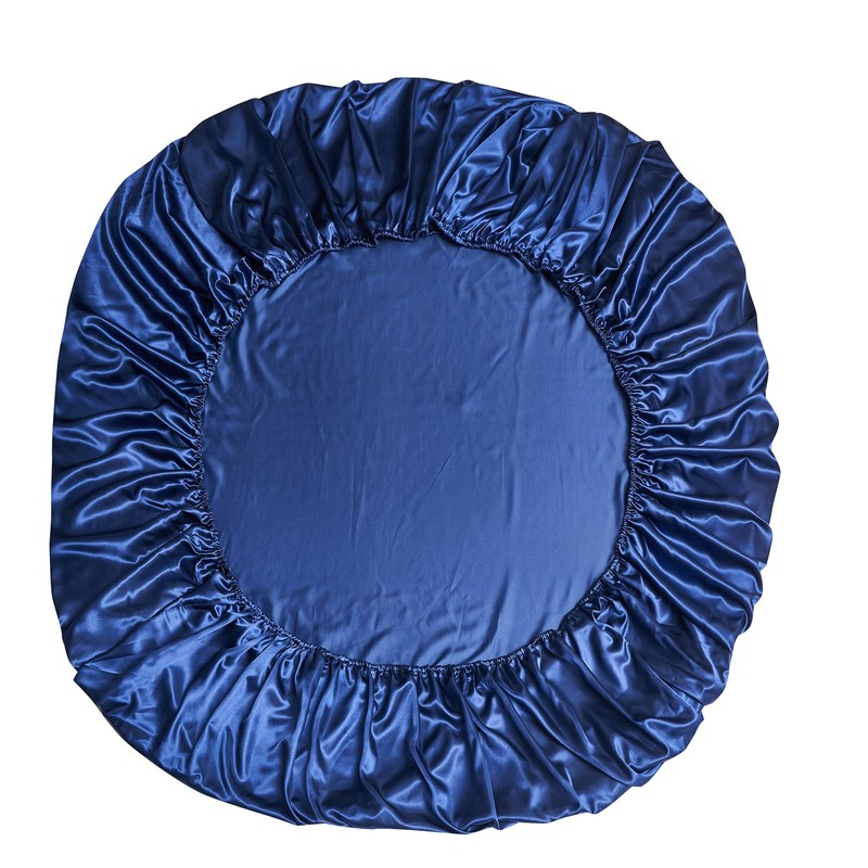 JHCHMX Satin Navy Blue Fitted Sheets Double Bed,Deep Pocket Soft