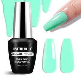 NXJ INFILILA Green Gel Nail Polish, 15ml 0.51oz One-Stroke Coloring Pastel Green Gel Polish, Hema Free Mint UV Gel Nail Polish, Light Color Spring and Summer Nail Manicure Salon DIY for Girls SNO023