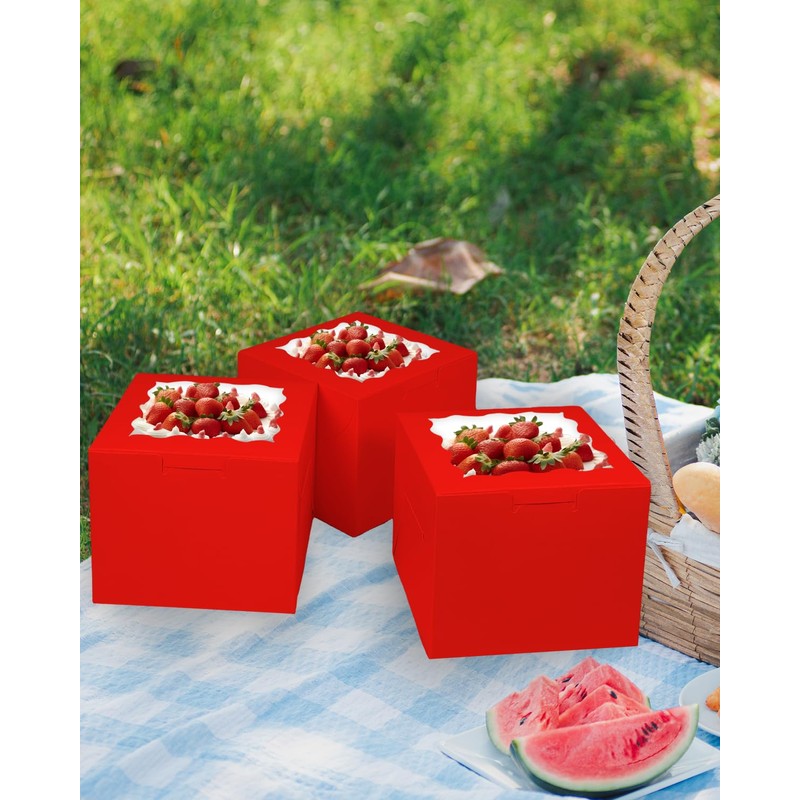 Bakepacker Red 8x8x5 Inches 36pcs Cake Boxes with Window 18-Packs