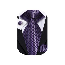 Dubulle Mens Tie Set Solid Paisley Silk Striped Necktie for Men with Cufflinks Tie and Pocket Square,Dark Purple
