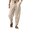 Gafeng Mens Linen Harem Pants Casual Loose Fit Beach Drawstring
