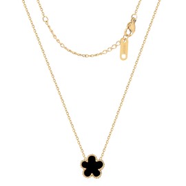 KINFERTE 18K Gold Plated Clover Necklace for Women Four Leaf Clover Necklace Flower Lucky Double Sided Pendant Dainty Trendy Jewelry Birthday Gifts for MoM Women Sister Grandma Besties Coworker (Black)