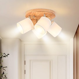 Doughelec Doughelec Deckenlampe Deckenleuchte 4 Flammig Holz - Wohnzimmer Deckenstrahler Deckenspot Vintage Rund E14 Schwenkbar Lampe Decke Wandstrahler MAX 30W fr Schlafzimmer Kche Flur, Ohne Leuchtmittel