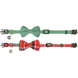 Gyapet Collar for Cats Pets Breakaway with Bell Bowtie Floral Bow Detachable Adjustable Safety Puppy 2pcs Christmas-B