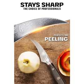 Dalstrong Tourne Peeling Paring Knife - 3 inch Bird's Beak - Shogun Series ELITE - Damascus - Japanese Super Steel - Vacuum Treated - Sheath Included