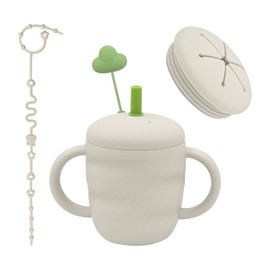 Mngran 2 in 1 Silicone Snack & Straw Cup for Toddlers,Toddler Snack Containers,Spill-Proof, BPA Free, Easy to Clean (White)