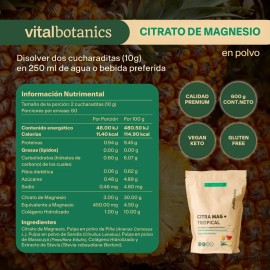 Citrato de Magnesio en Polvo con Colgeno Hidrolizado Puro 600g Sabor Frutas tropicales  Suplemento Alimenticio 100 Orgnico Keto Friendly y Gluten...  
