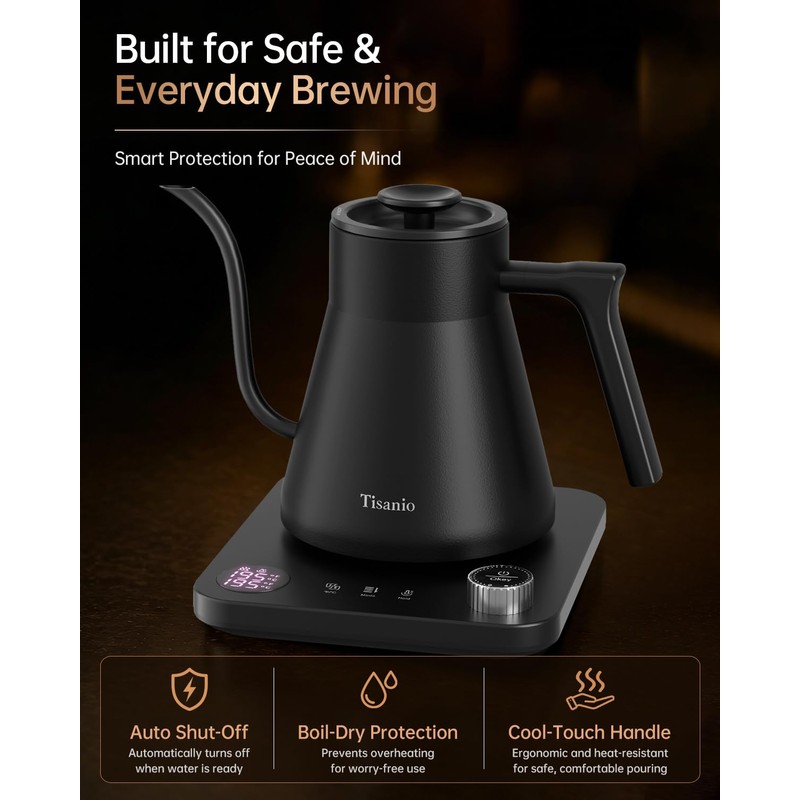 Gooseneck Electric Kettle with Temperature Control, 0.9L, Black