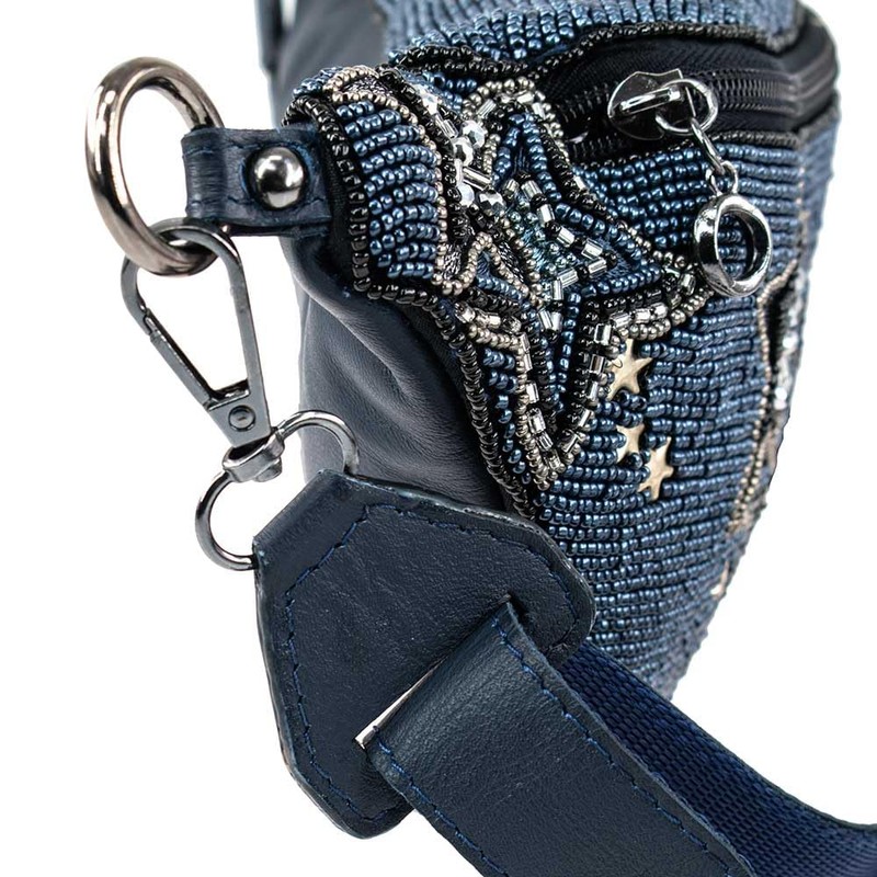 Mary Frances Star Studded Beaded Belt Sling Bag, Black