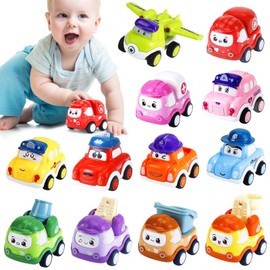 Aonuily Toddler Pull Back Toys Car, 12 Pcs Cute Cars Toys for Kid Play Vehicles Baby Car Toys Party Bag Fillers Car Gift for 1 2 3 Year Old Boys Girls