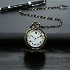 BOSHIYA Retro Flower Openwork Cover Quartz Pocket Watch with Chain Half Hunter Pocket Watches for Women with Box, for Mother's Day