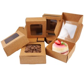 36 Stück Kraftpapierbox mit Durchsichtigen Fenstern, 7,5 X 7,5 X 3 cm, Quadratische Kleine Schachtel Kleine mit Sichtfenster, für Weihnachten, Hochzeit, Kekse, Kuchen, Dessert, Geschenke, SüßIgkeiten