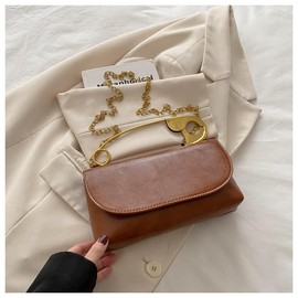 Clutch Purses for Women Creative Pin Shaped Vegan Leather Crossbody Purse Unique Purses for Women Handbag (Brown)