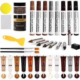 DEWEL Wood Furniture Repair Kit, New Upgrade Wood Fillers, Furniture Touch Up Markers, Wax Sticks, Wood Putty with Beeswax for Cracks, Wood Hole, Scratches, Floor, Table, Door