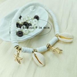 KONPJE Starfish Shell Anklet for Women Gold Starfish Charm Ankle Bracelet Silver Elastic Star Seashell Anklet Adjustable Ankle Bracelet Summer Fashion Jewelry Accessories (gold)