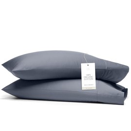 Boll & Branch Percale Hemmed Pillowcase Set - Cooling and Breathable for Hot Sleepers - Standard, Mineral - Luxury 100% Organic Cotton - Crisp and Smooth - 2 Pillowcases Included