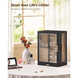 Glimmloop 360° Rotating Jewelry Box with 7 Drawers, Spacious Vertical Jewelry Organizer with Glass Window, Jewelry Storage Case, Dustproof & Moisture-resistant Design, Black