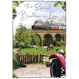 Birthday Card - Brother-in-Law - Train, Horses and Classic Car