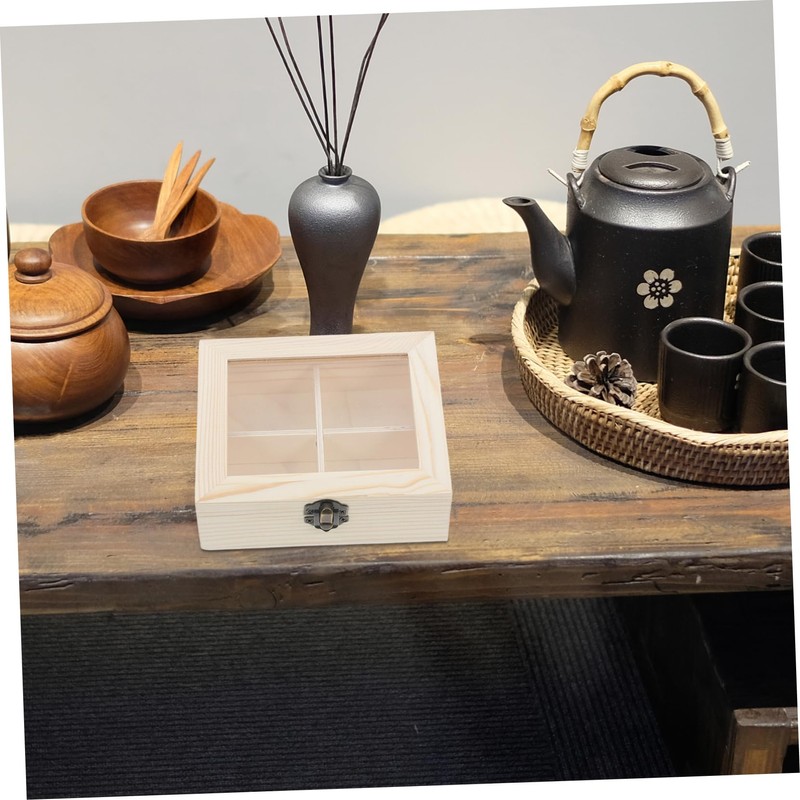 ULTECHNOVO Wooden Tea Storage Organizer with Four Compartments Natural Tea