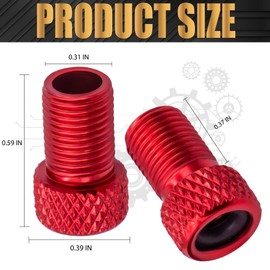 MEAJOO 2PCS Presta Valve Adapter, Aluminum Convert Presta to Schrader Adaptor, Inflate Tire Using Standard Pump or Air Compressor for Bikes, 2 x Black Tire Valve Caps(Reticulated Grain Style, Red)