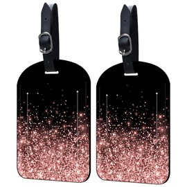 Neidius Luggage Tags for Suitcase 2 Pack Rose Gold Glitter Leather Luggage Tags with Name Tag Privacy Cover,Women Men Airport Cruise Luggage Travel Essentials