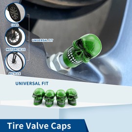 Bashineng Cars Tires Valve Stem Caps Cover Dustproof Cool Skull Head Fit Most Vehicle SUV Bike Trucks Motorcycles 4 Pcs/Set（Green）