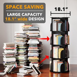 SpaceAid 4 Tier Rotating Bookshelf Tower, Spinning Bookcase Lazy Susan, Revolving 360 Book Shelf Storage Round Carousel, Vertical Rotate Turning Spiral Corner Organizer, Black
