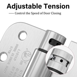 Haidms 3 Pack Self Closing Door Hinges 4 Inch Brushed Nickel Spring Hinge Adjustable Tension with 5/8" Radius Corner for Garage Exterior Interior Door