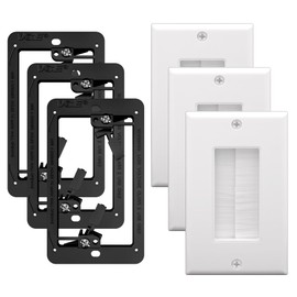 VCE Brush Wall Plate with Mounting Bracket 3-Pack, Cable Pass Through Insert Single Gang Wall Cover for Low Voltage Cables, Cord Hider for Wall Mount TV, Home Theater System, White