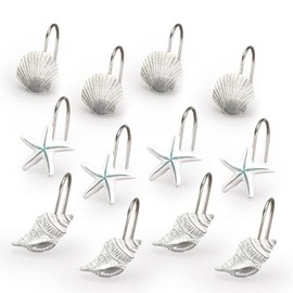 Ocean Reef Shower Curtain Hooks - Metal & Ceramic Sea Themed Hooks - Set of 12