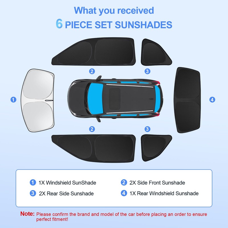 6pcs Car Window Shades for Dodge Challenger 2015-2023 (SXT, RT,
