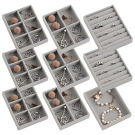 Frebeauty Small Jewelry Tray Set,Stackable Velvet Jewelry Organizer Tray,Mini Jewelry Drawer Organizer,Drawer Inserts,4.92 x 3.74 x 0.9 Inches,Earring Organizer for Women(Set 9,Grey)