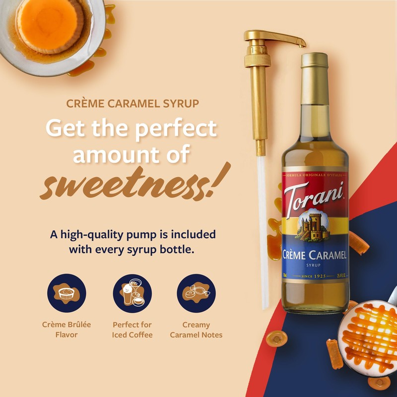 Torani Coffee Syrup, Crème Caramel Flavoring for Drinks, Glass Bottle