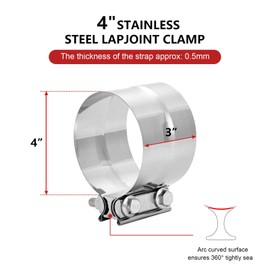 4" Stainless Steel Exhaust Clamp,Universal Muffler Clamp Lap Joint,Anti-Rust&Corrosion Resistant,Band Clamp For Motorcycle,Car Exhaust System,Tube Conection,Pipe Repair,Repalcment,6Pcs