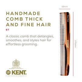 Kent 6T Fine Tooth and Wide Tooth Hair Comb, Handmade Styling Comb for Hair Care, Barber Combs, Beard Combs For Men, Styling Grooming for Men, Women and Kids