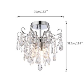 RAYMALUX Mini Chandelier Chrome Chandelier Crystal Ceiling Light,Small Crystal Chandelier Flush Mount Ceiling Light Fixtures for Bedroom,Hallway,Entryway,Living,Dining Room